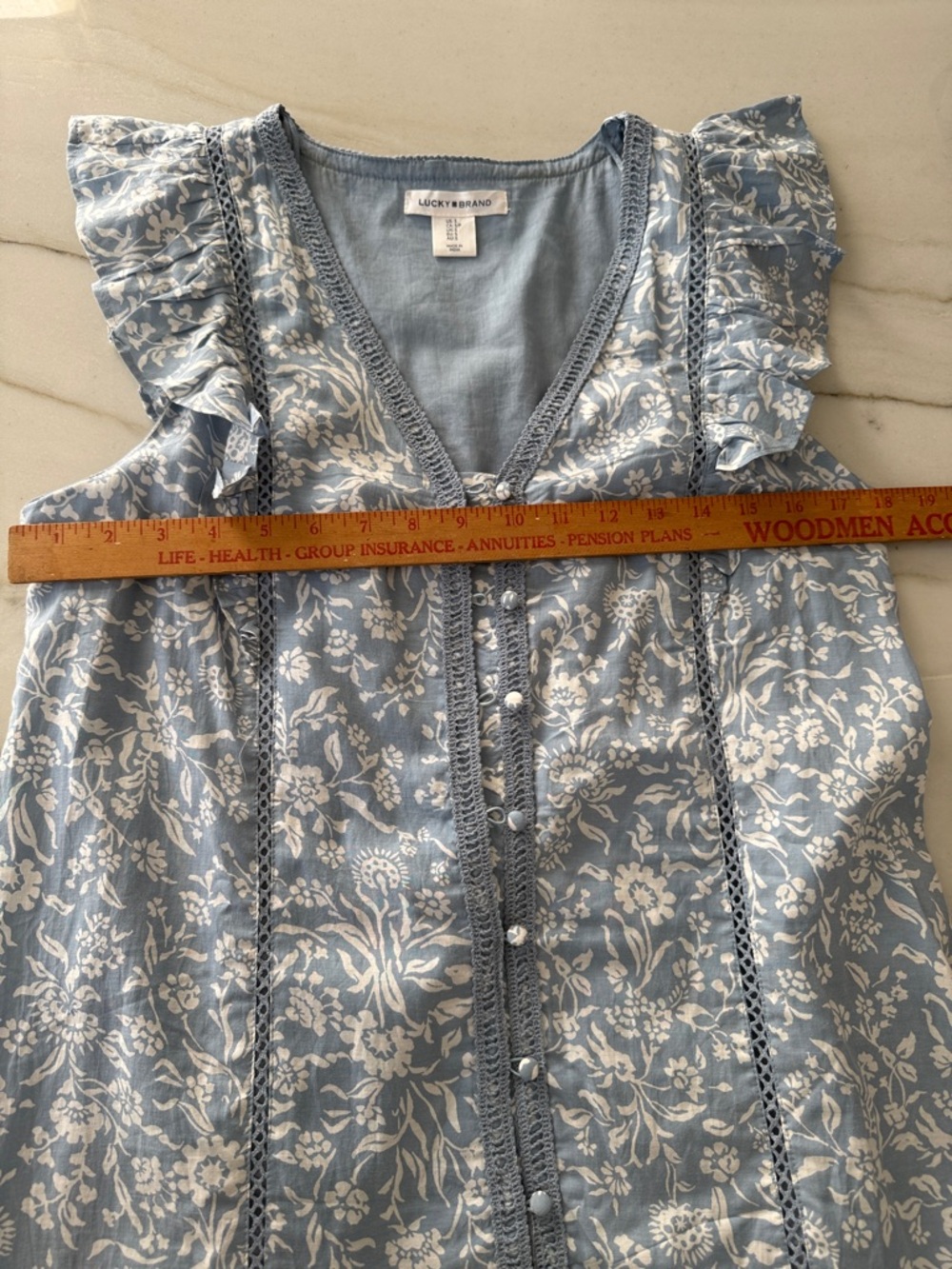 Lucky Brand Blue Floral Sleeveless V-Neck Button Dress - Picture 7 of 7
